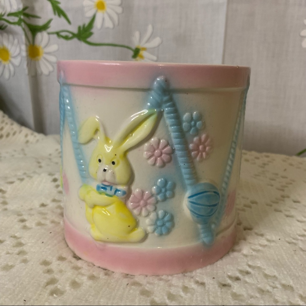 Vintage 60s pastel blue bassinet drum baby planter - Picture 3 of 7